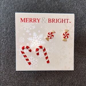 Red and Gold Candy Cane Stud Earrings